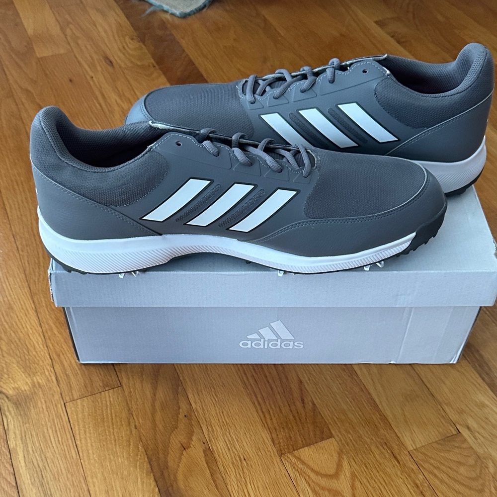adidas Men's Gray Athletic Golf Shoes with White Stripes
